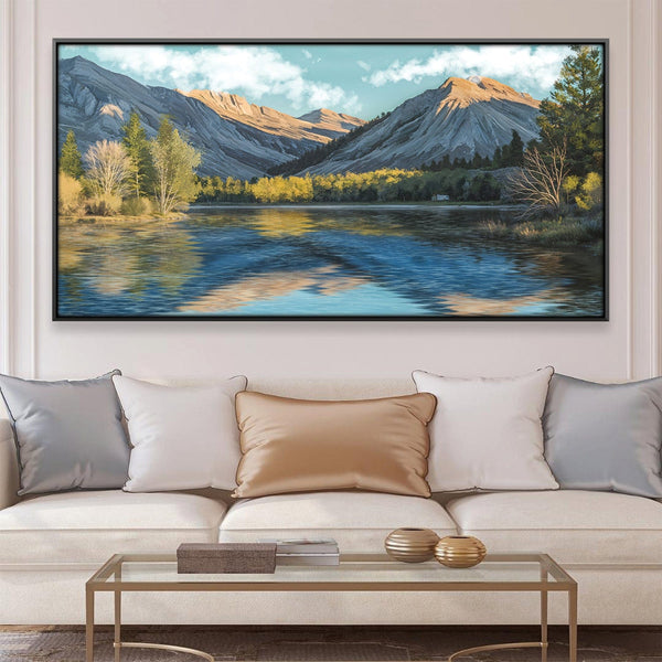 Shimmering Mountain Lake Canvas Art 20 x 10in / Canvas Clock Canvas