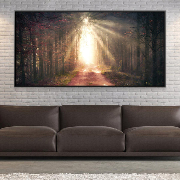 Shining Light Through The Forest Canvas Art 50 x 25cm / Rolled Prints Clock Canvas