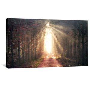 Shining Light Through The Forest Canvas Art Clock Canvas