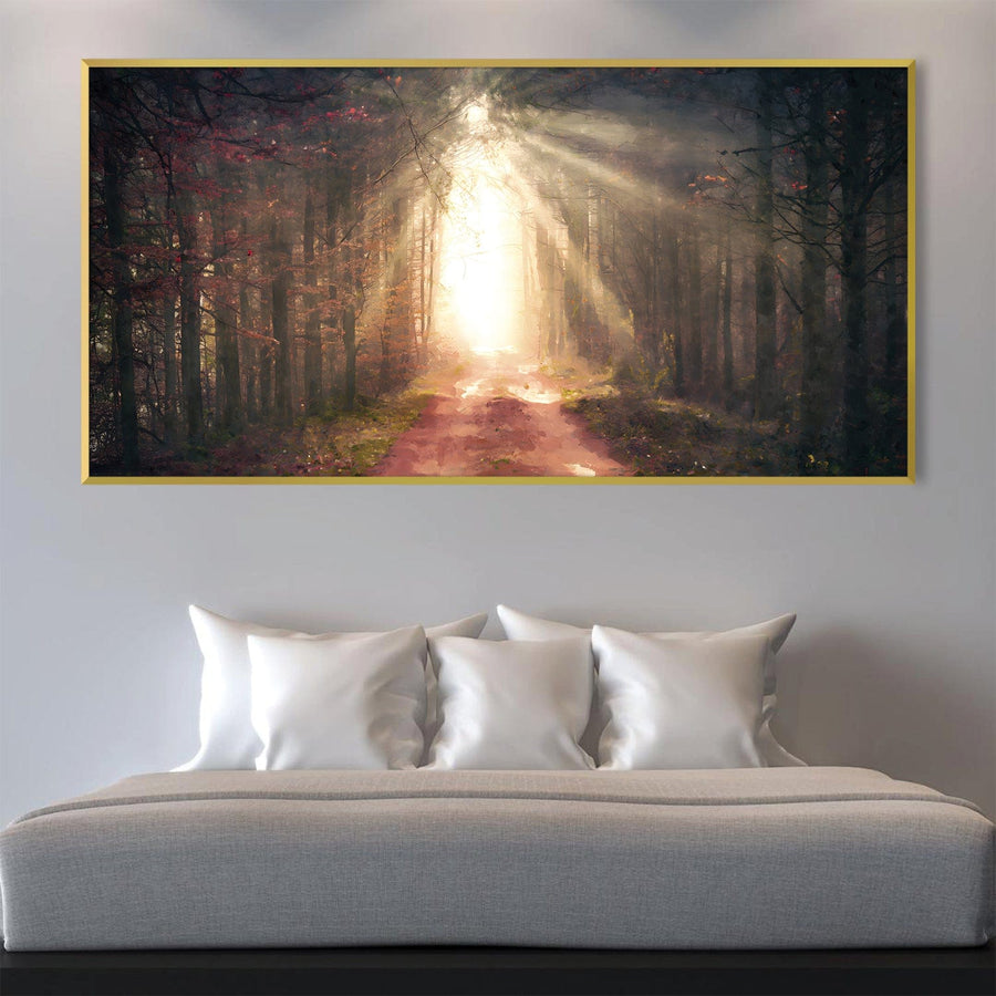 Shining Light Through The Forest Canvas Art Clock Canvas