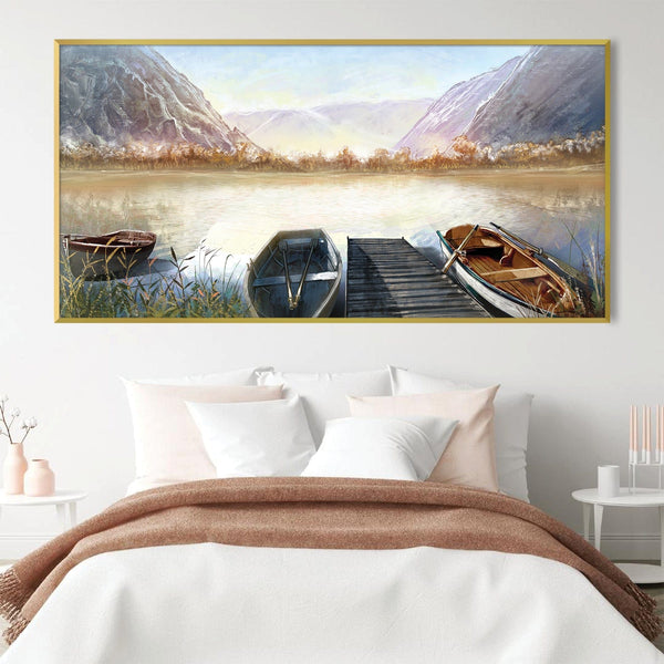 Sketched Lakeside Canvas Art Clock Canvas