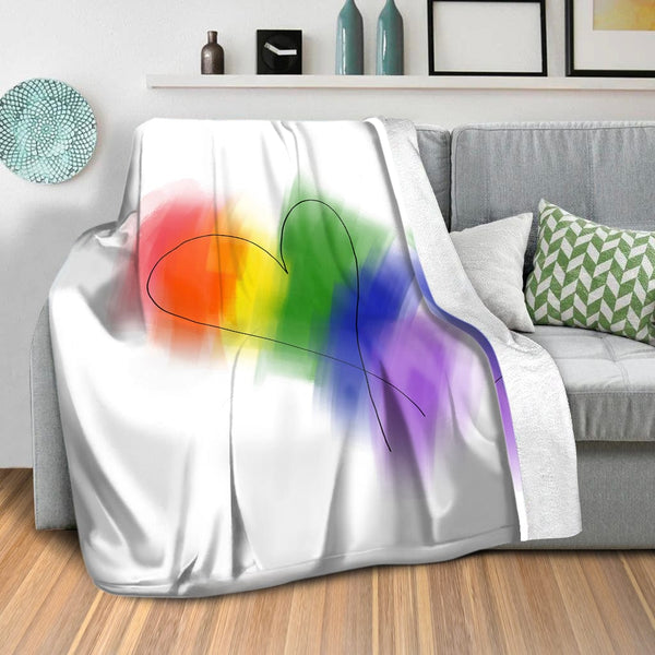 Sketched Rainbow Heart Blanket Blanket Clock Canvas