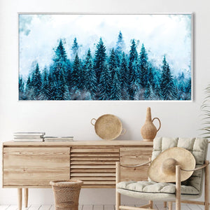 Snowy Misted Forest Canvas Art Clock Canvas