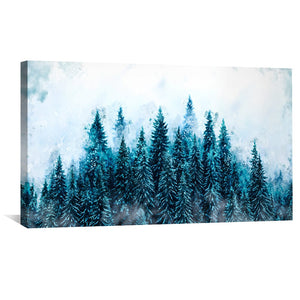 Snowy Misted Forest Canvas Art Clock Canvas