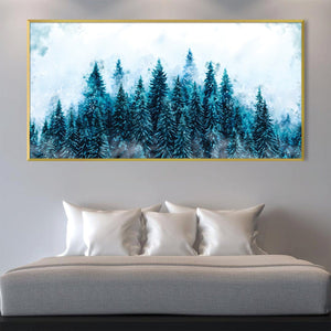 Snowy Misted Forest Canvas Art Clock Canvas