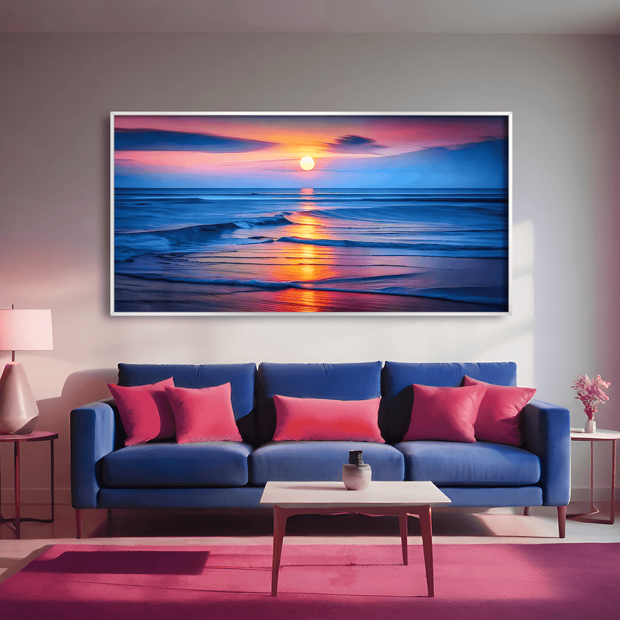 Sun Setting Ocean Canvas Art Clock Canvas