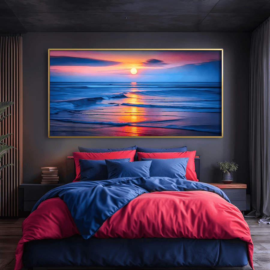 Sun Setting Ocean Canvas Art Clock Canvas