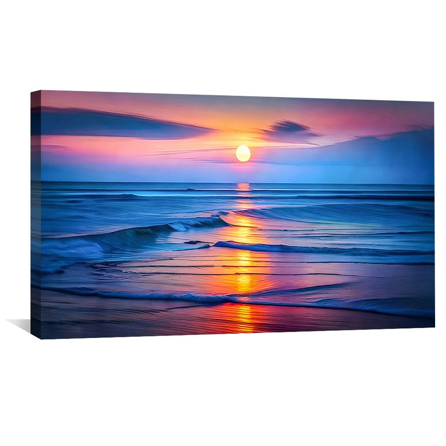 Sun Setting Ocean Canvas Art Clock Canvas