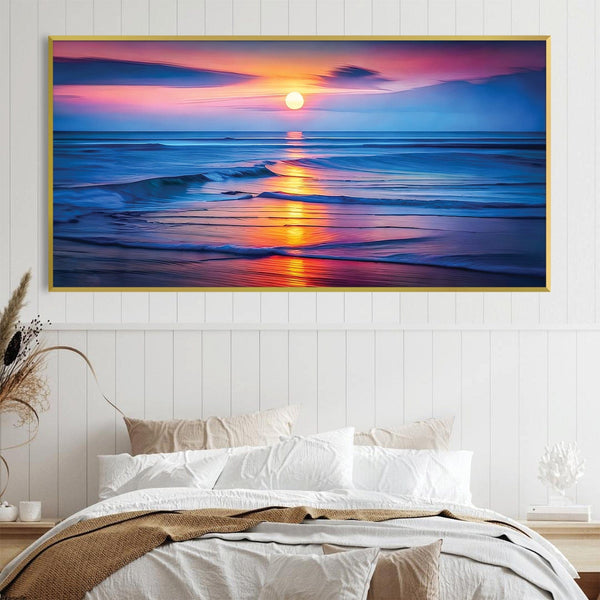 Sun Setting Ocean Canvas Art Clock Canvas