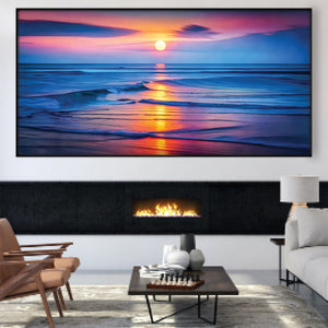 Sun Setting Ocean Easy Build Frame Posters, Prints, & Visual Artwork Easy Build Frame & Fabric Print / 40 x 20in Clock Canvas