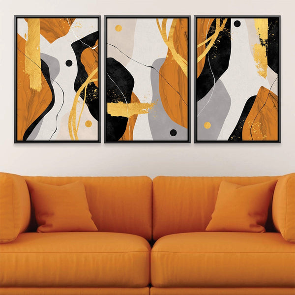 Triple Orange Abstract Canvas Art Clock Canvas