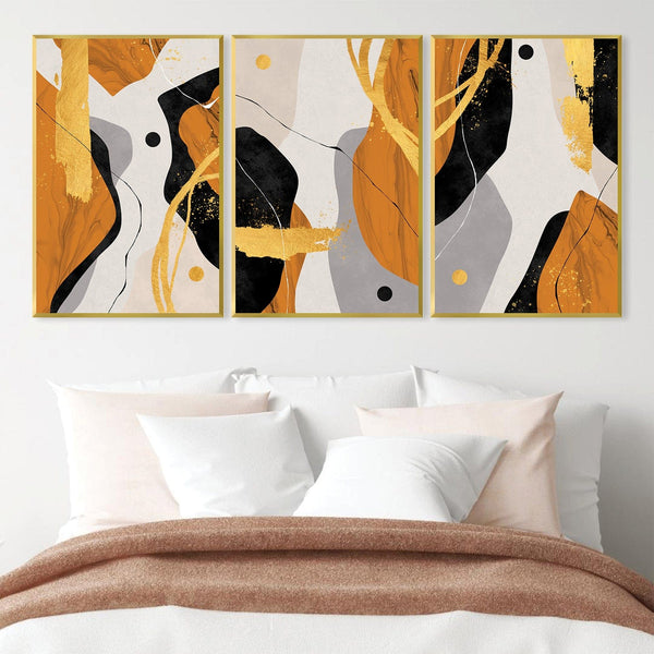 Triple Orange Abstract Canvas Art Clock Canvas