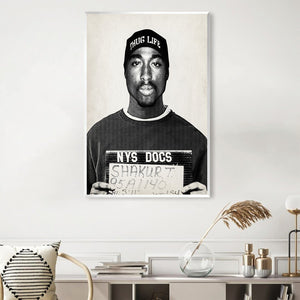 Tupac Mugshot Black Canvas Art Clock Canvas