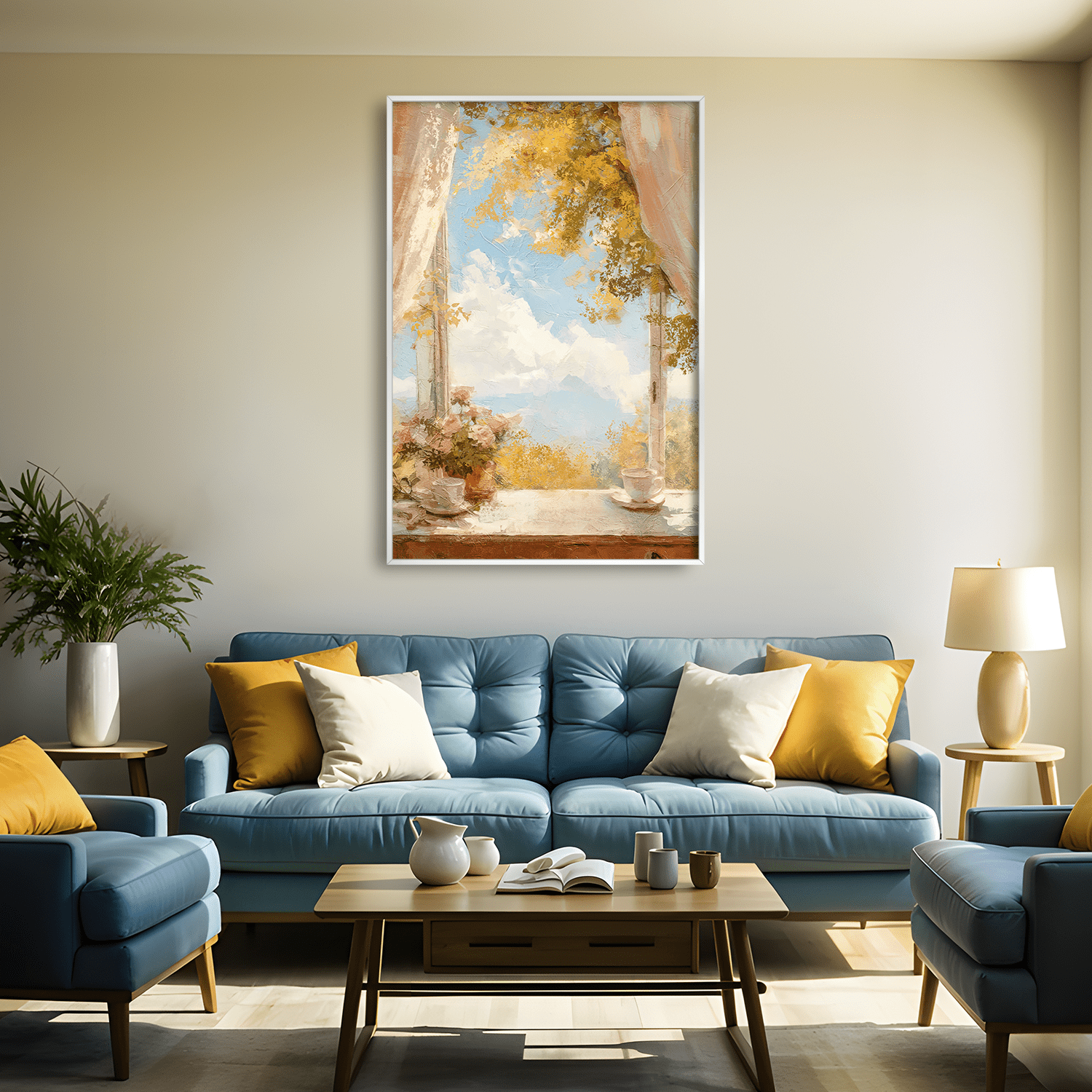 View between the curtains Canvas Art Clock Canvas