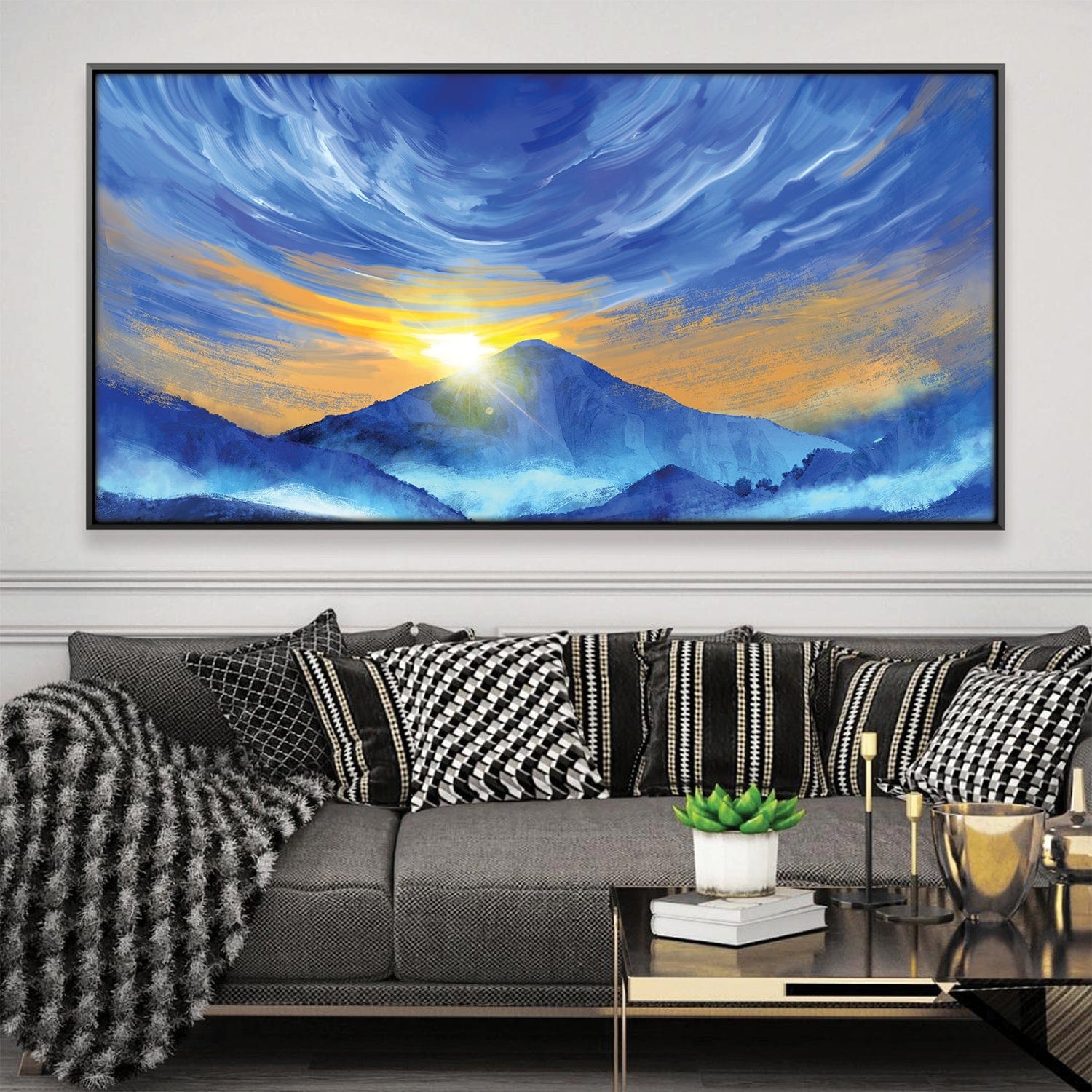 Waves Of Mountain Peaks Canvas Art 20 x 10in / Canvas Clock Canvas