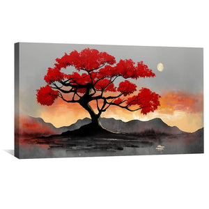 Whispers of the Red Tree Canvas Art Clock Canvas