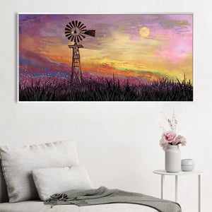 Windmills at Twilight Canvas Art Clock Canvas