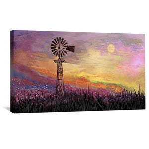 Windmills at Twilight Canvas Art Clock Canvas