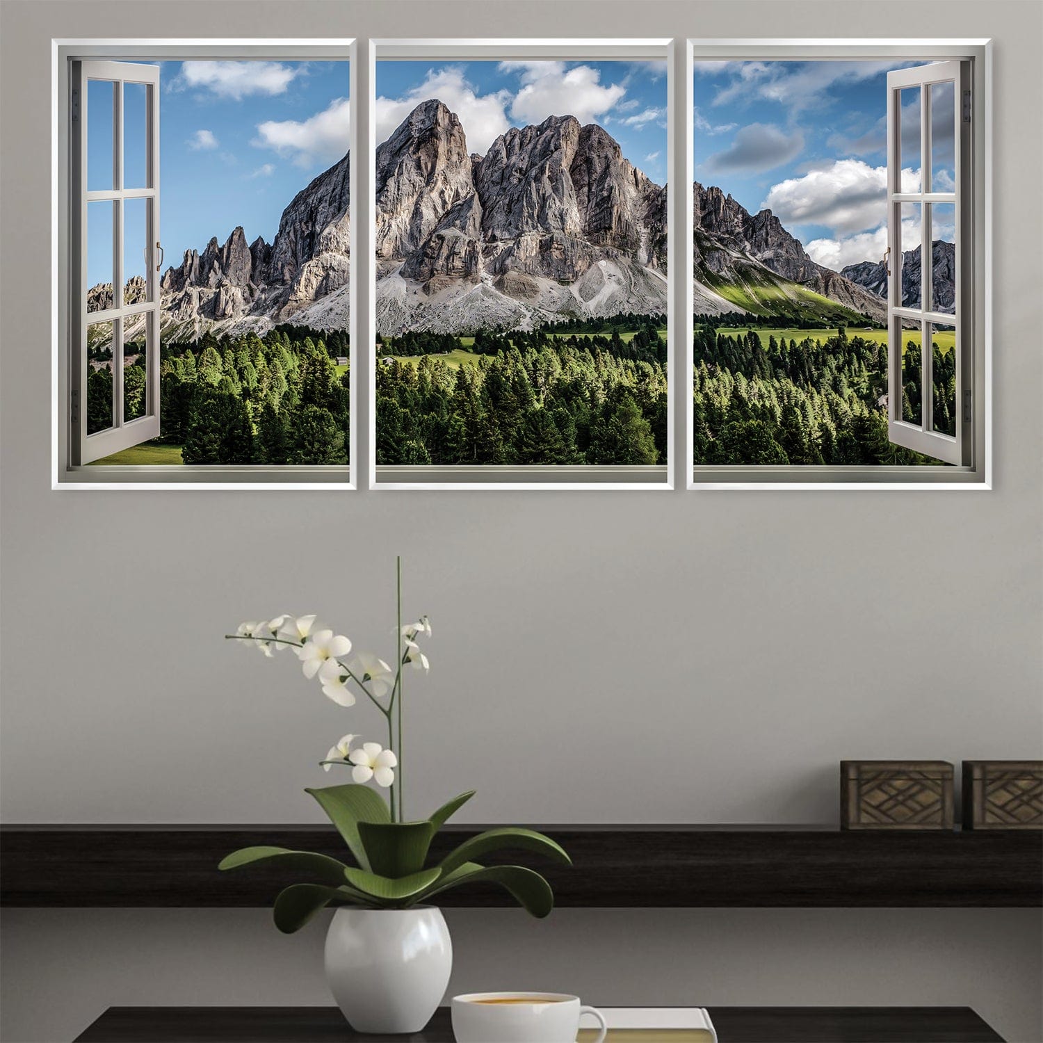 Window to Peitlerkofel Canvas Art Clock Canvas