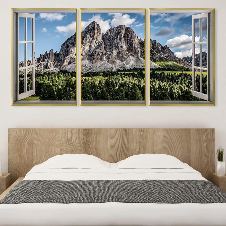 Window to Peitlerkofel Canvas Art Clock Canvas