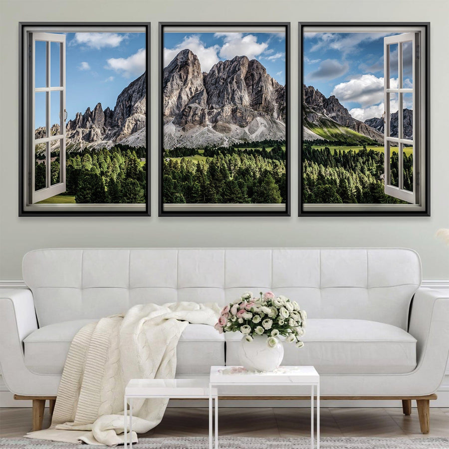 Window to Peitlerkofel Canvas Art Clock Canvas
