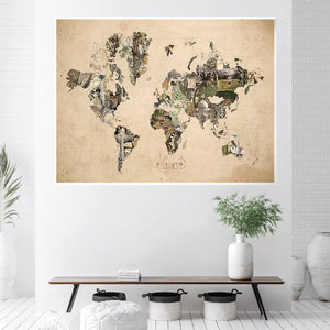 World Map of Monuments Canvas Art Clock Canvas