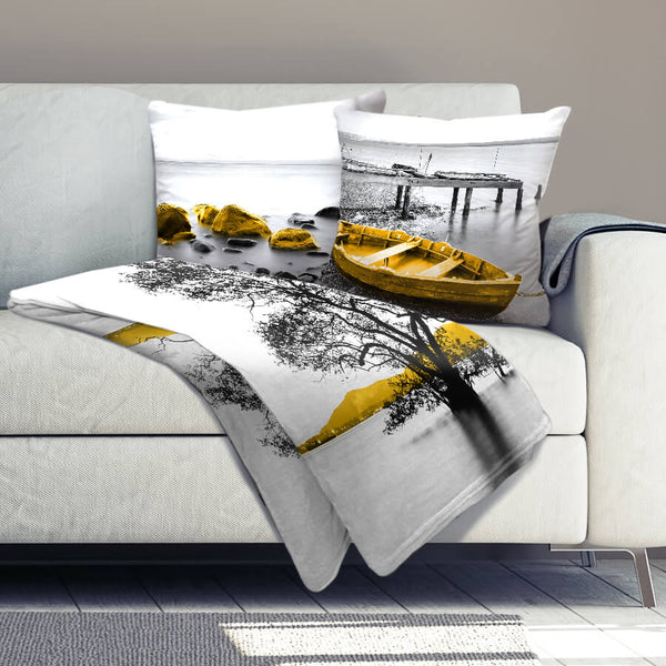 Yellow Splash Dream Home Bundle Bundle 2 Cushions & 1 Blanket Clock Canvas
