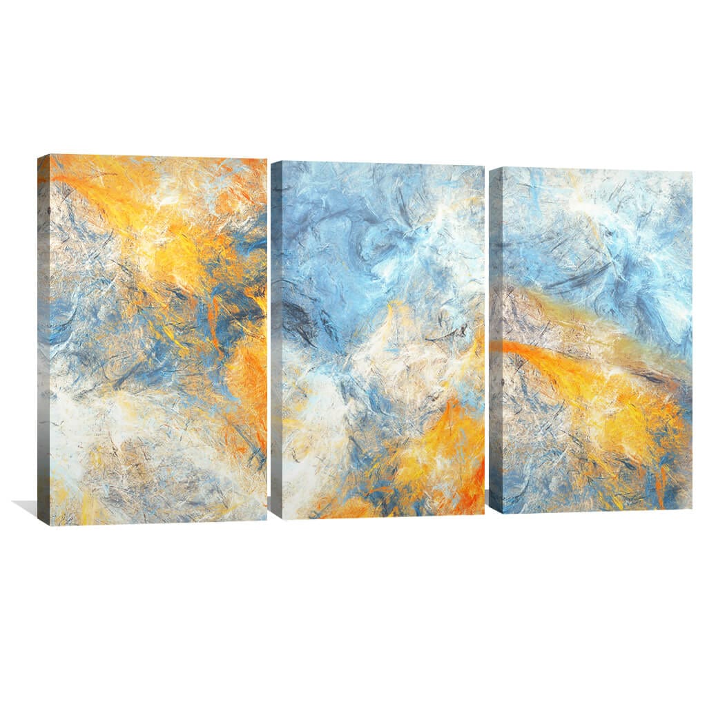 Abstract Blue Canvas Art Set of 3 / 40 x 60cm / Unframed Canvas Print Clock Canvas