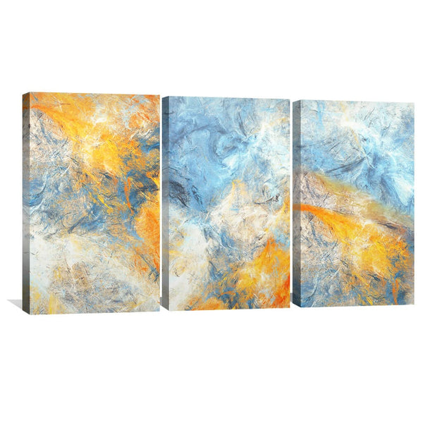 Abstract Blue Canvas Art Set of 3 / 40 x 60cm / Unframed Canvas Print Clock Canvas