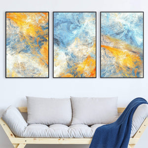 Abstract Blue Canvas Art Set of 3 / 40 x 60cm / No Board - Canvas Print Only Clock Canvas