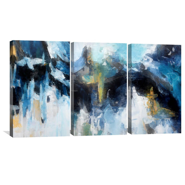 Abstract Glacial Canvas Art Set of 3 / 40 x 60cm / Unframed Canvas Print Clock Canvas