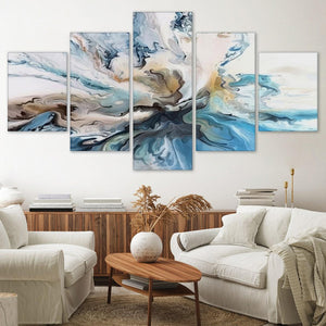 Abstract Oceanic Canvas - 5 Panel Art 5 Panel / Large / Standard Gallery Wrap Clock Canvas