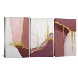 Abstract Rouge Canvas Art Set of 3 / 40 x 50cm / Unframed Canvas Print Clock Canvas