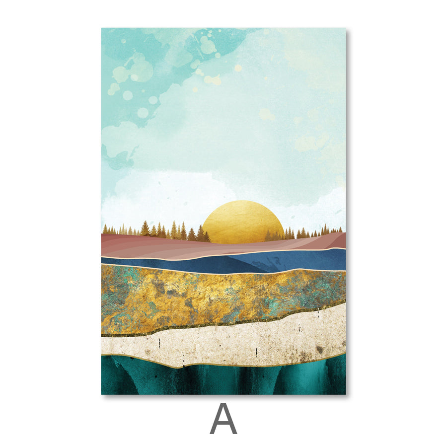 Abstract Sunsets Canvas Art A / 50 x 70cm / Unframed Canvas Print Clock Canvas