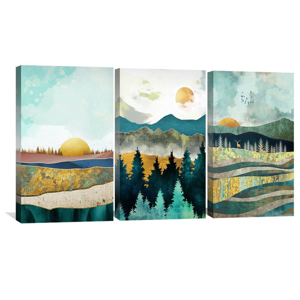 Abstract Sunsets Canvas Art Set of 3 / 50 x 70cm / Unframed Canvas Print Clock Canvas