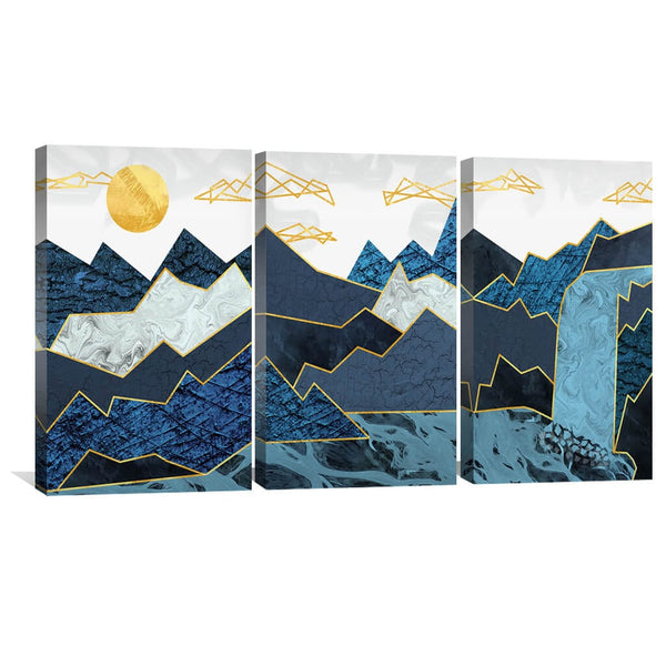 Abstract Waterfall Canvas Art Set of 3 / 40 x 60cm / Unframed Canvas Print Clock Canvas