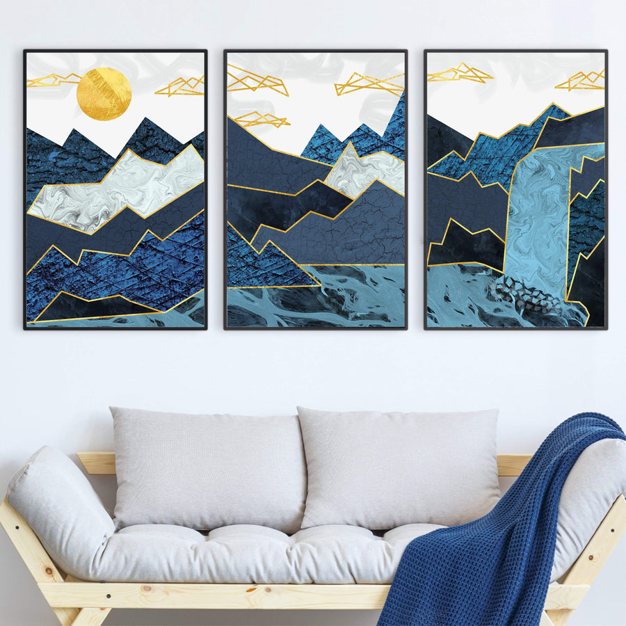 Abstract Waterfall Canvas Art Set of 3 / 40 x 60cm / Unframed Canvas Print Clock Canvas