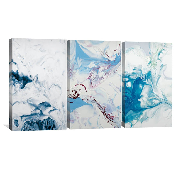Abstract Waters Canvas Art Set of 3 / 40 x 60cm / Unframed Canvas Print Clock Canvas