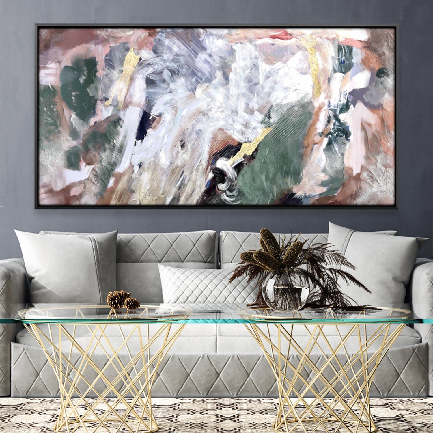 Abstracted Paint Canvas Art 50 x 25cm / Unframed Canvas Print Clock Canvas