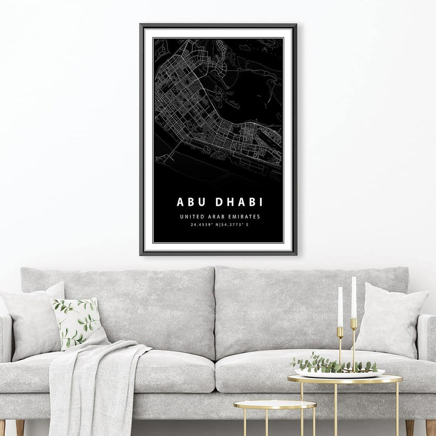 Abu Dhabi Black Map Canvas Art Clock Canvas