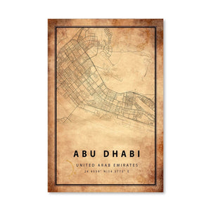 Abu Dhabi Vintage Map Canvas Art Clock Canvas