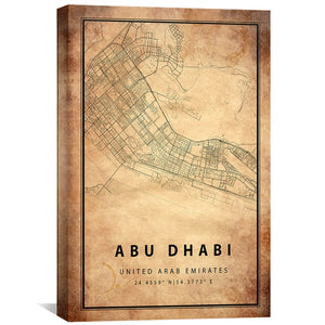 Abu Dhabi Vintage Map Canvas Art Clock Canvas