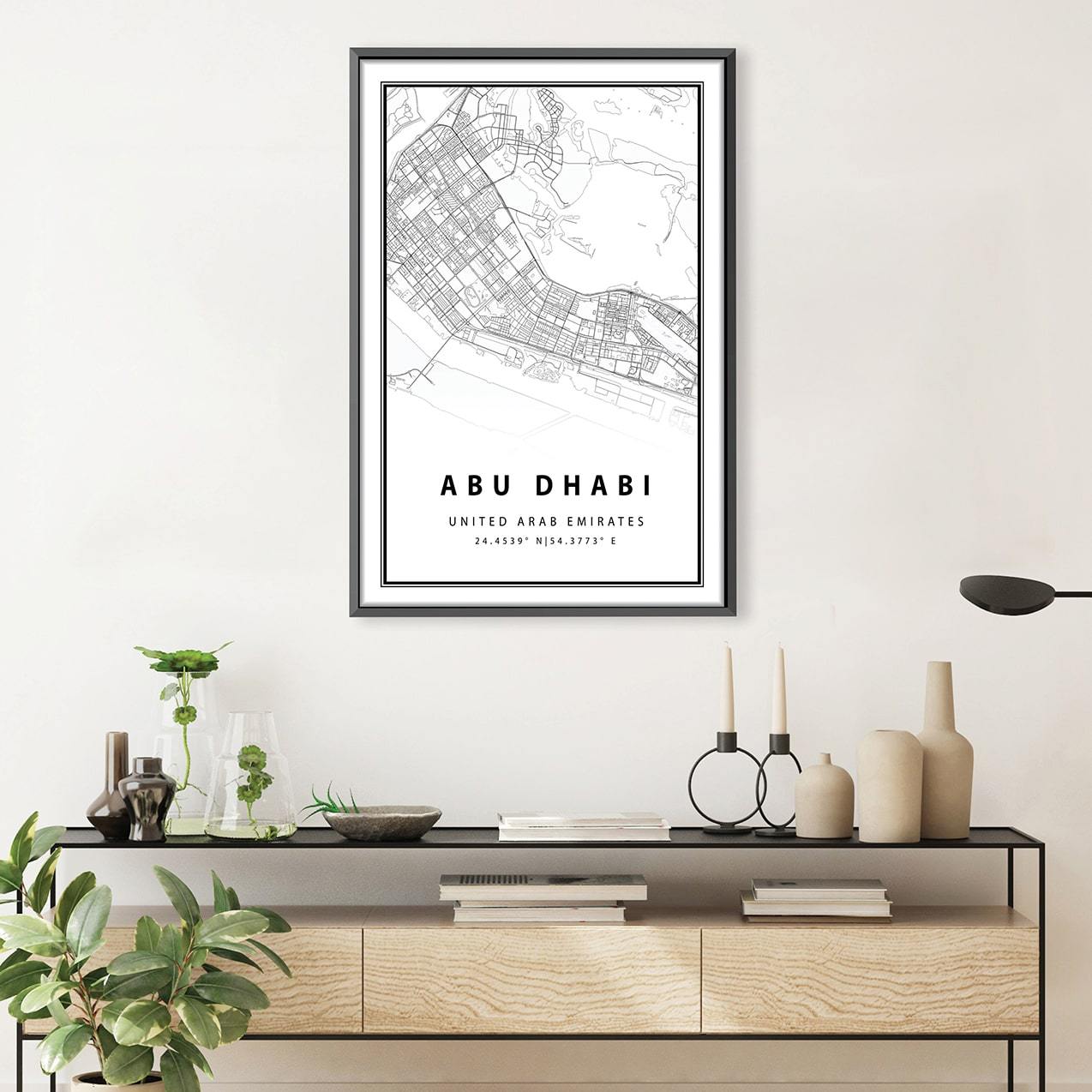 Abu Dhabi White Map Canvas Art Clock Canvas