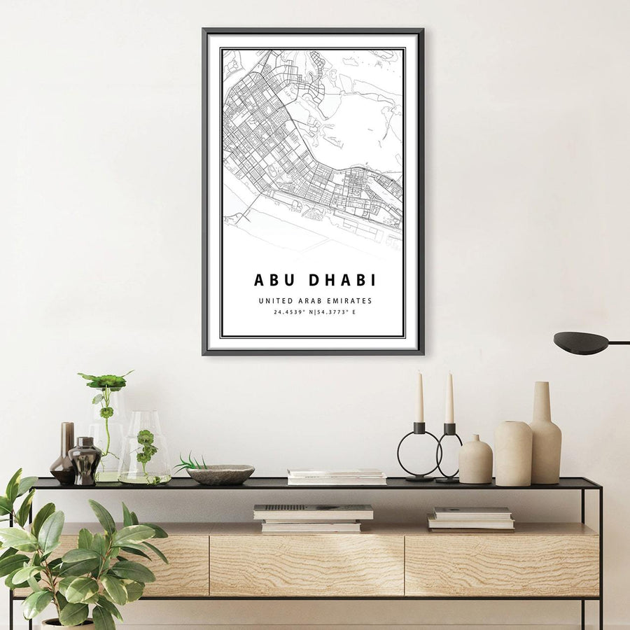 Abu Dhabi White Map Canvas Art Clock Canvas