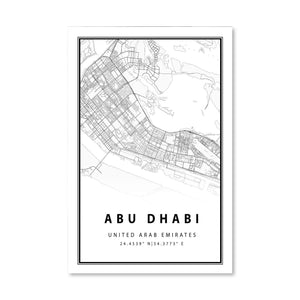 Abu Dhabi White Map Canvas Art Clock Canvas