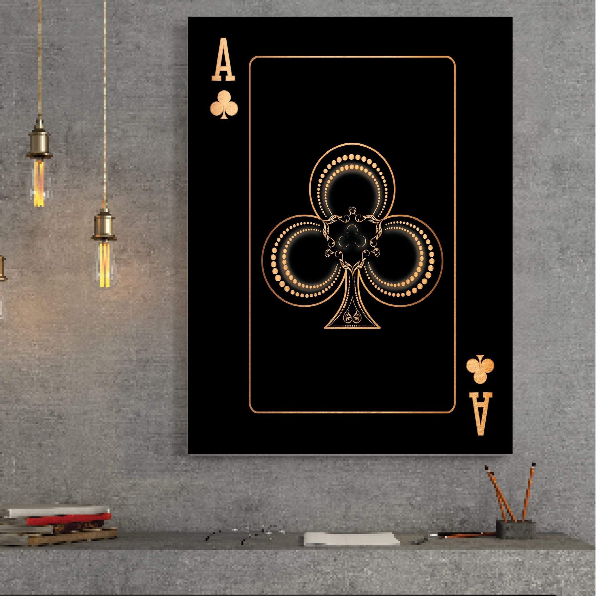 Ace of Clubs - Gold Clock Canvas