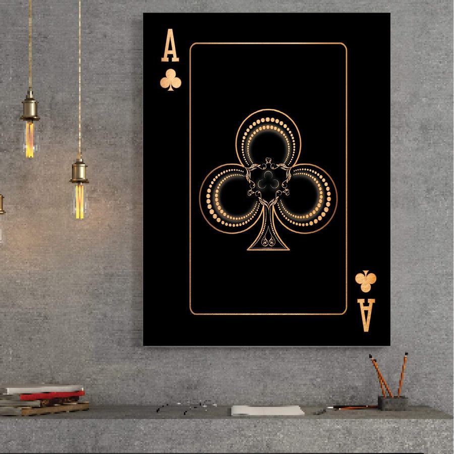 Ace of Clubs - Gold Clock Canvas