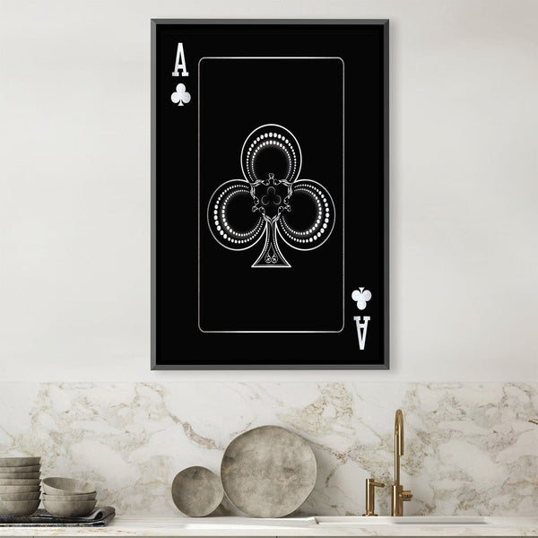 Ace of Clubs - Silver Canvas Art Clock Canvas