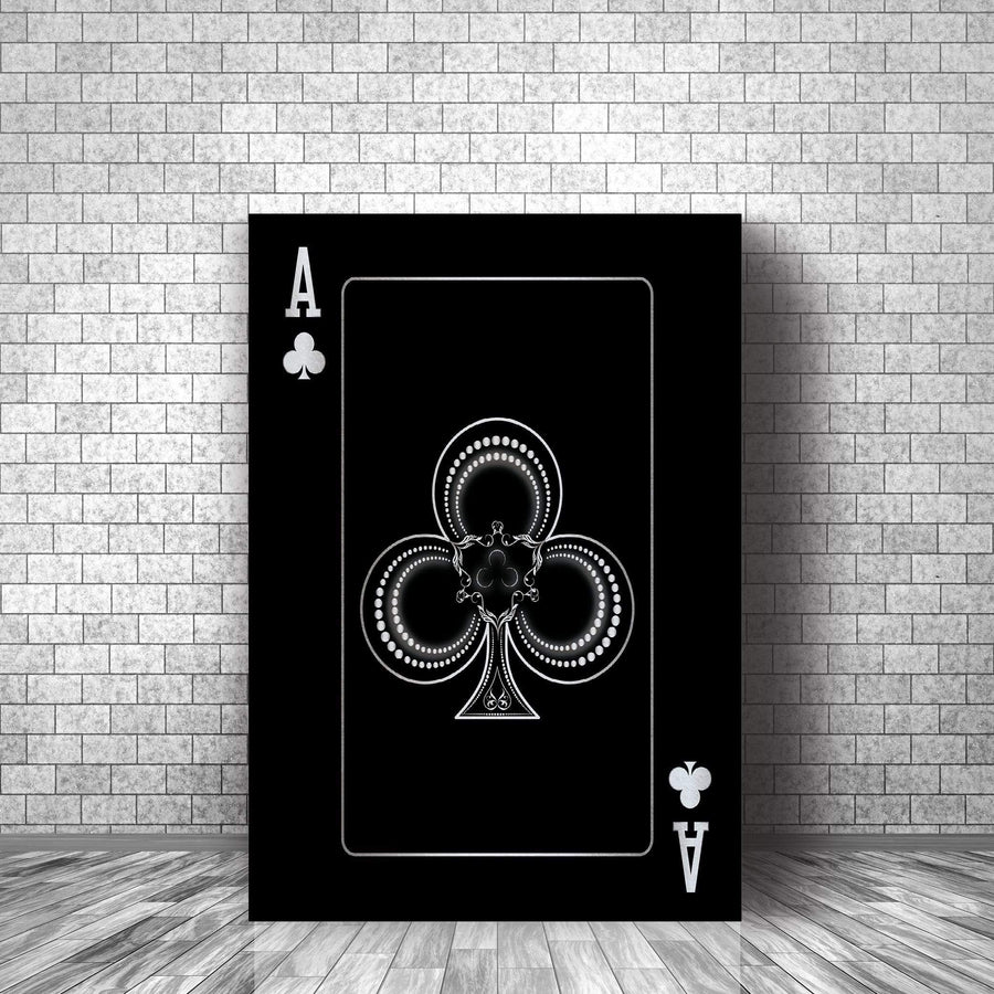 Ace of Clubs - Silver Clock Canvas