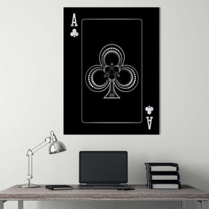 Ace of Clubs - Silver Clock Canvas